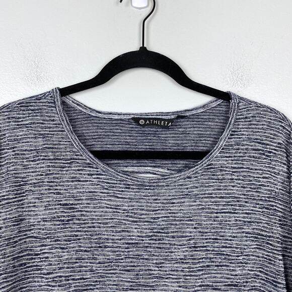 Athleta Breezy Long Sleeve Navy Striped Cutout Open Back Blue Size Large - Picture 3 of 9